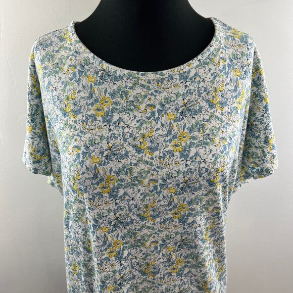 UNIQLO Liberty London Green T-Shirt Floral Print Cotton Round Neck Size L Large - Picture 3 of 8